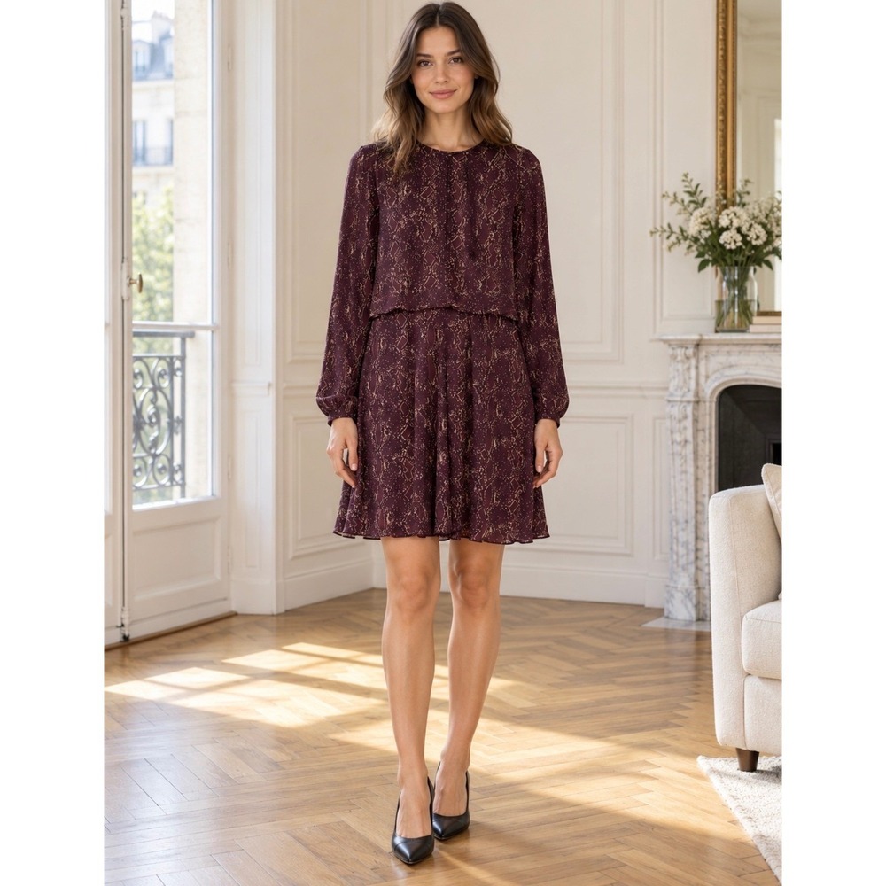 Equipment Jenava A-Line Dress Sz 4 Wine Burgundy Snake Print Career Office Boho